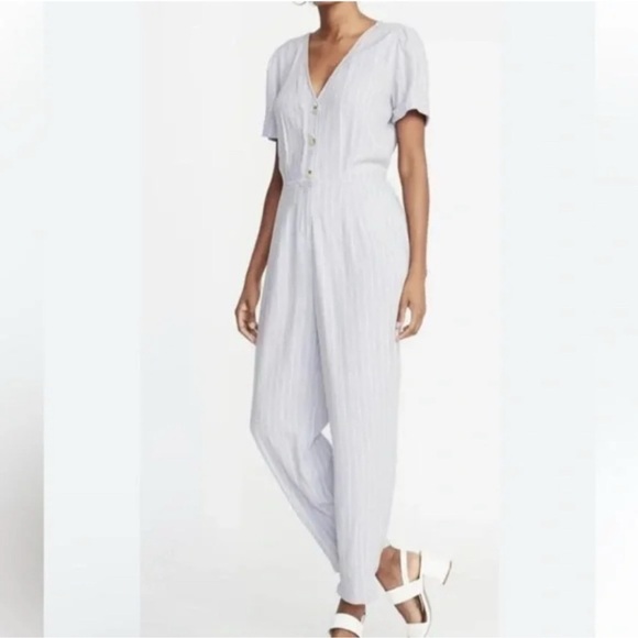Old Navy Pants - Old Navy Striped Linen-Blend Jumpsuit Small | Coastal Chic | One-Piece | Purple